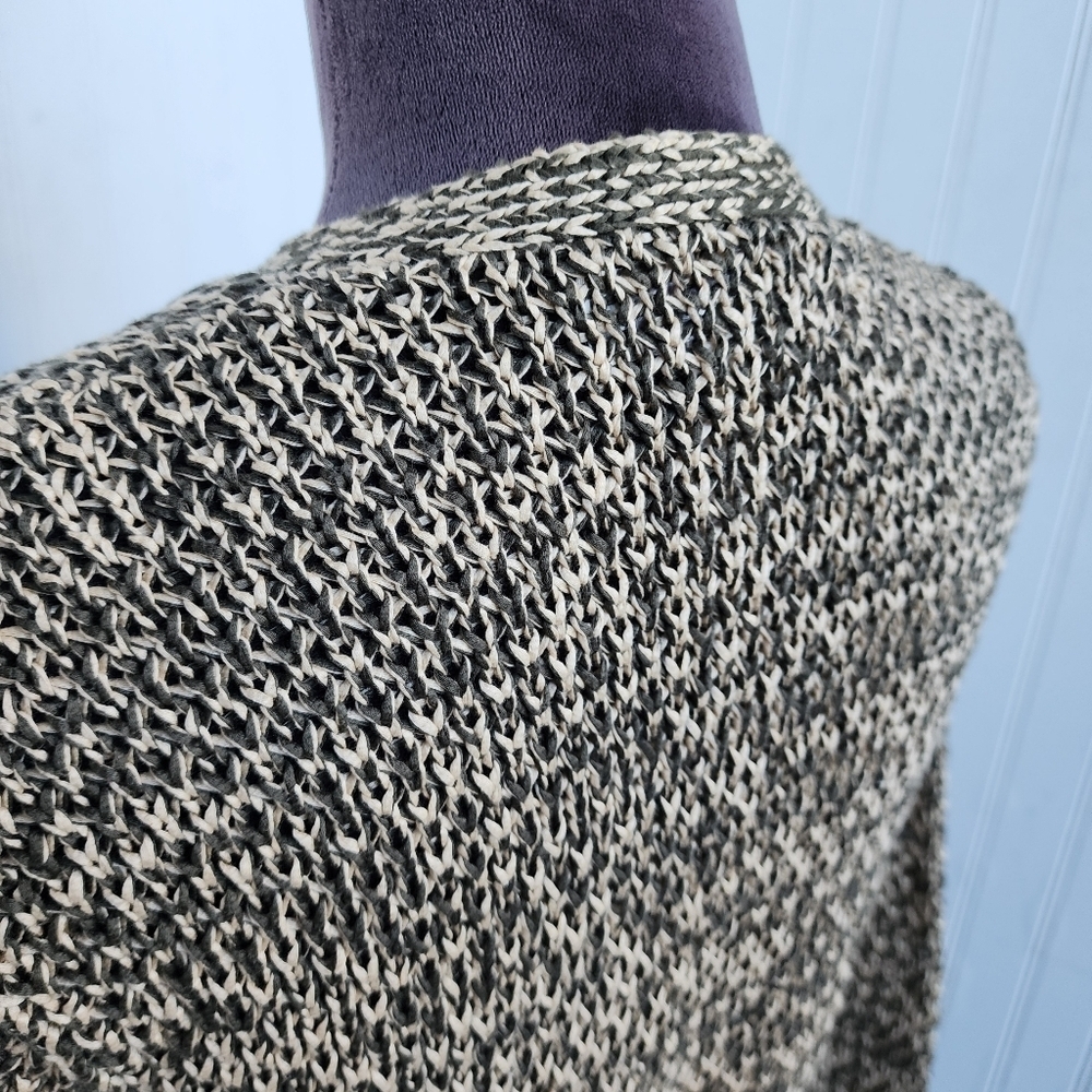 JONES NEW YORK Mercerized Cotton Olive Green Beige Sweater Chunky Cardigan Top M - Picture 9 of 14
